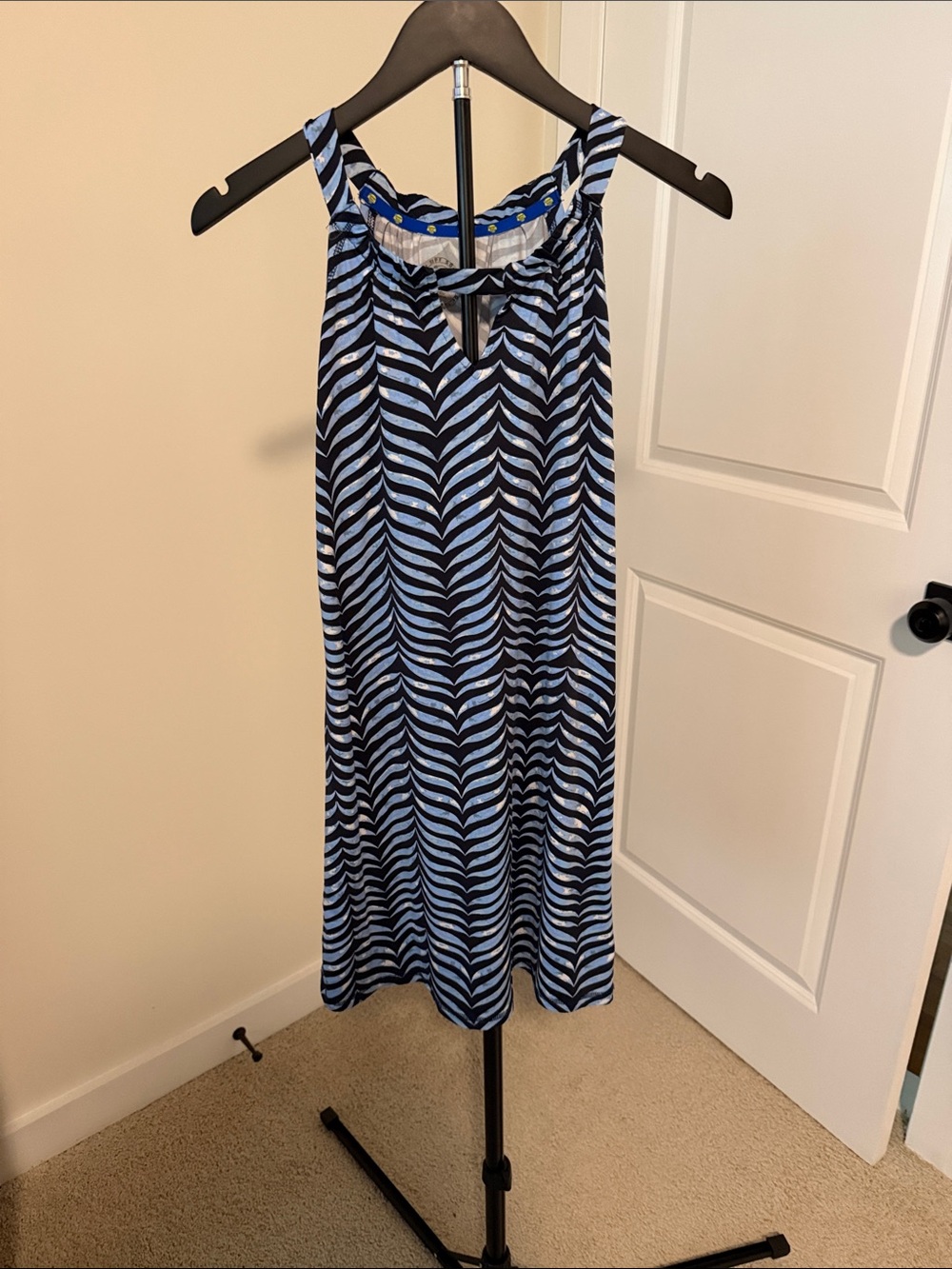 Banana Boat Sleeveless Midi Skirt in Blue and Black Geometric Print